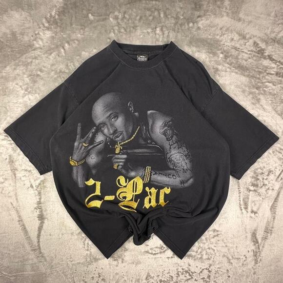 Vintage Y2K Tupac Shakur Black 2-pac Gold “All Eyes on Me” Album Cover RapTee 2X - Picture 1 of 8